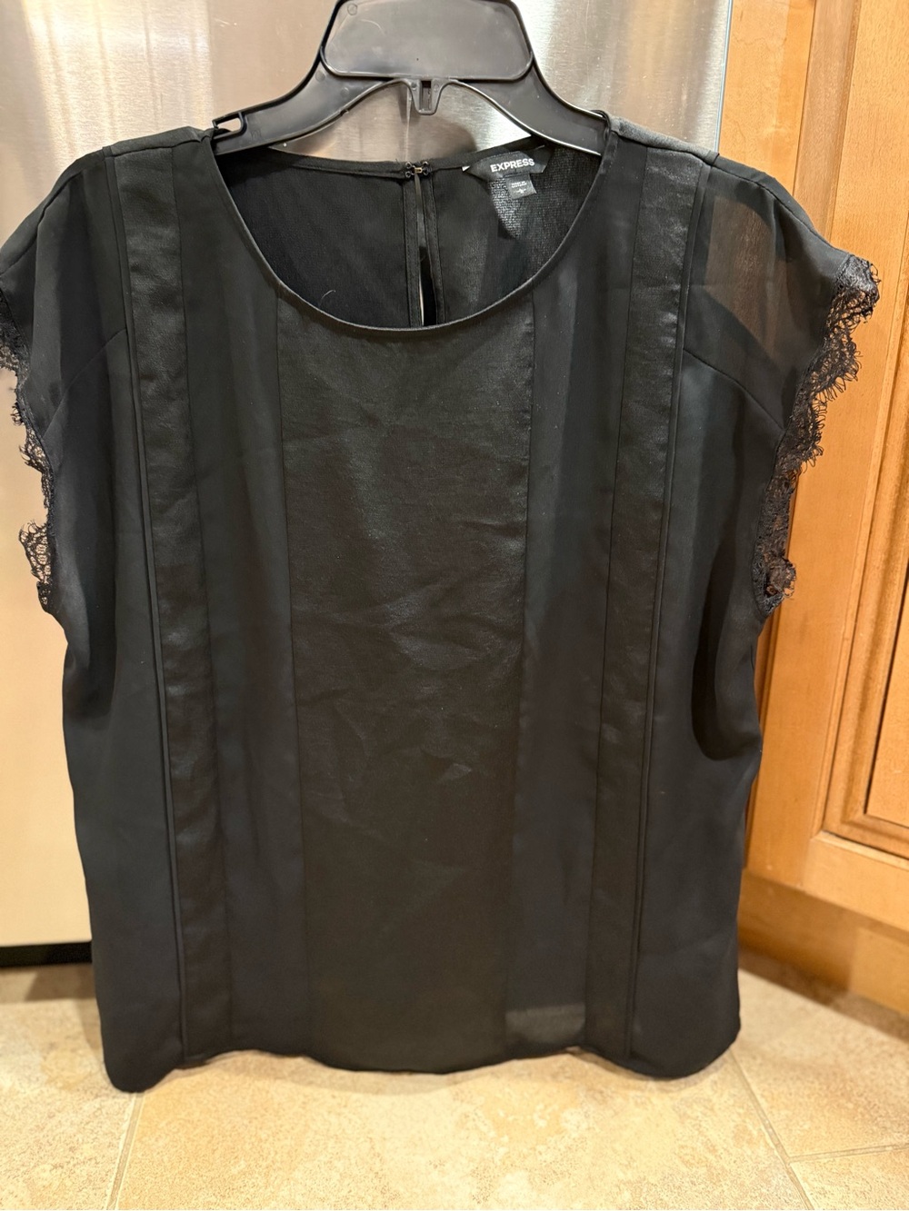 Express Black Lace-Trim Cap Sleeve Blouse